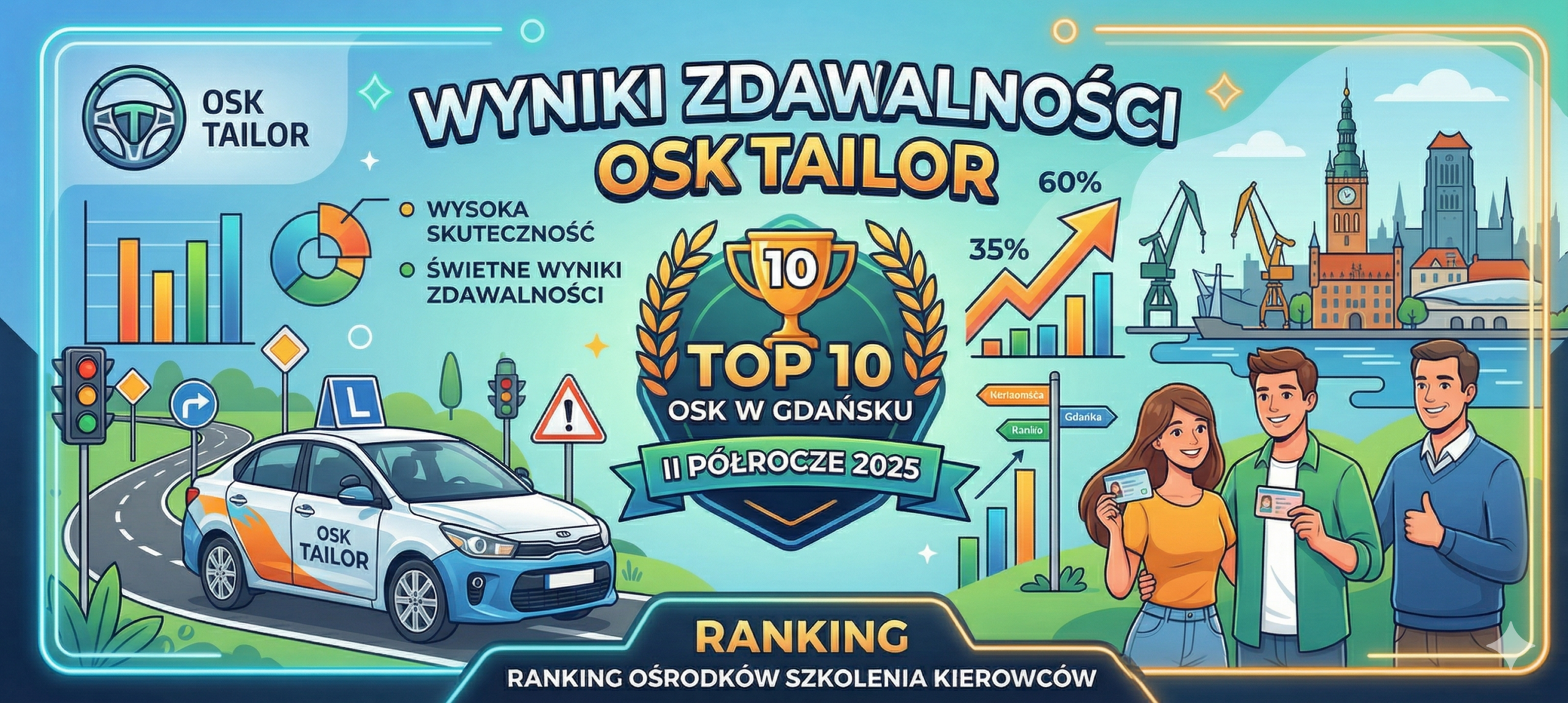 TOP10 zdawalności na egz. praktycznym na kat. B w II półroczu 2025 r. w PORD Gdańsk