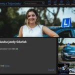 Zrzut ekranu profilu firmy "OSK Tailor Nauka Jazdy Gdańsk" w serwisie trojmiasto.pl. Strona prezentuje zdjęcie uśmiechniętej instruktorki Magdy na tle samochodu nauki jazdy, galerię aut szkoleniowych (niebieska Kia Rio 4 ze znakiem "L" na dachu) oraz panel z podstawowymi danymi kontaktowymi i adresem oraz opiniami.